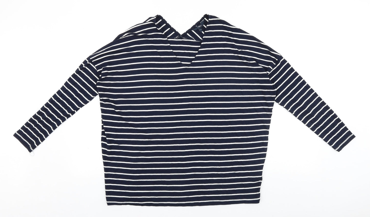 NEXT Womens Blue Striped Viscose Basic T-Shirt Size 10 V-Neck