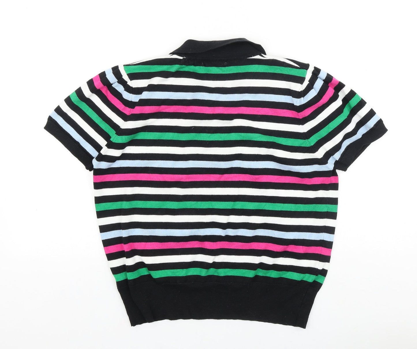 Warehouse Womens Black Striped 100% Cotton Basic Polo Size L V-Neck