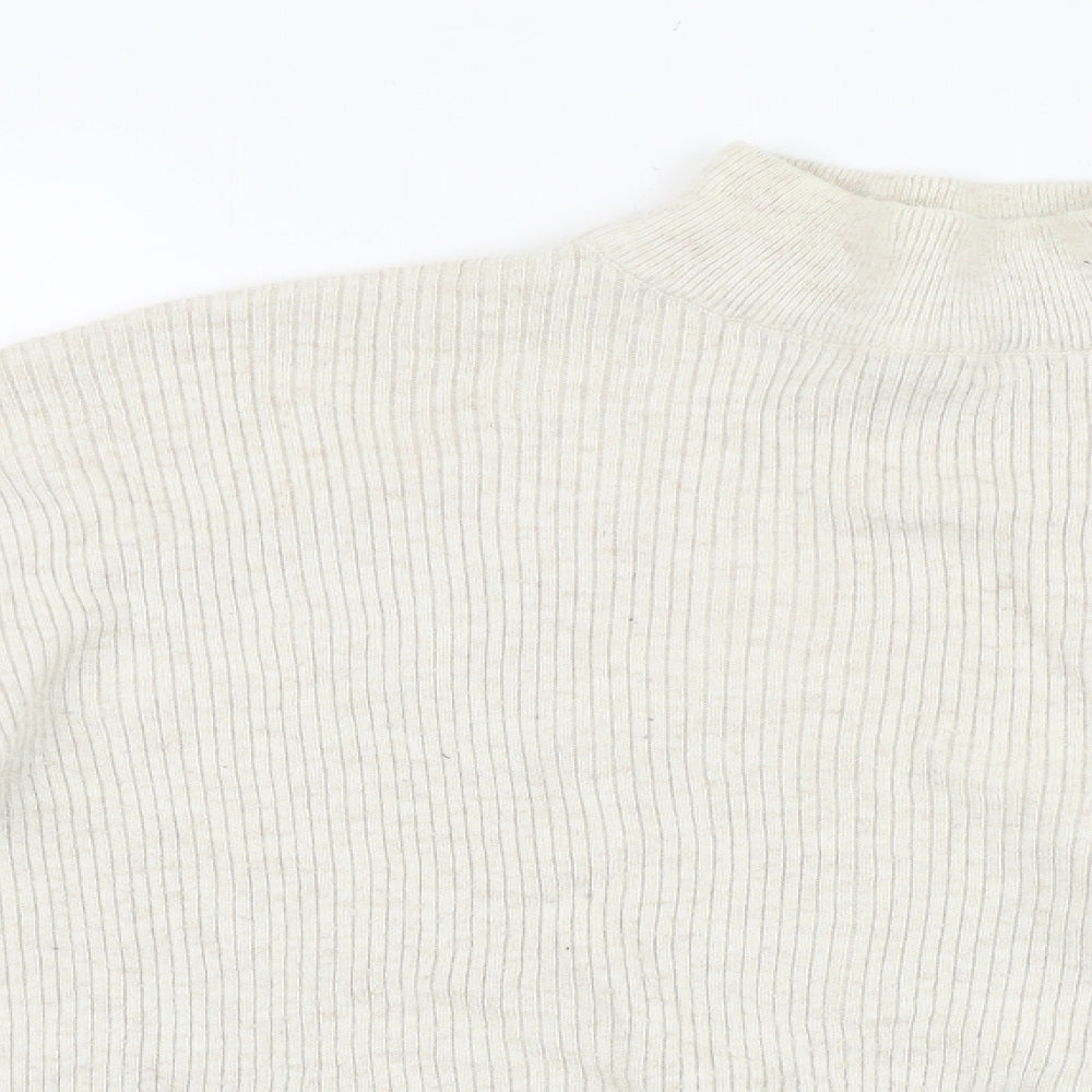 Jaqueline De Yong Womens Beige Mock Neck Acrylic Pullover Jumper Size M