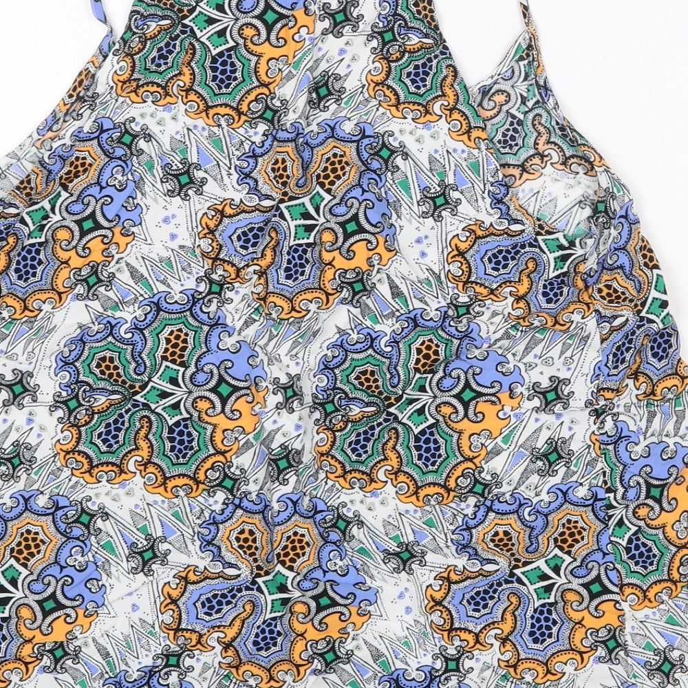 Warehouse Womens Multicoloured Geometric Viscose Basic Tank Size 10 V-Neck