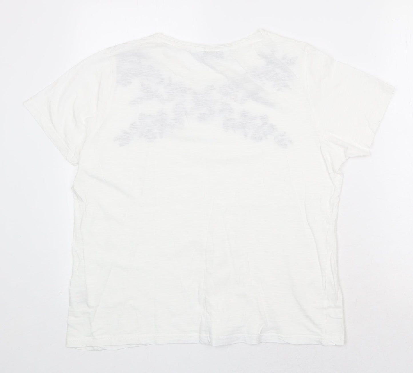 EWM Womens White Floral 100% Cotton Basic T-Shirt Size M Scoop Neck
