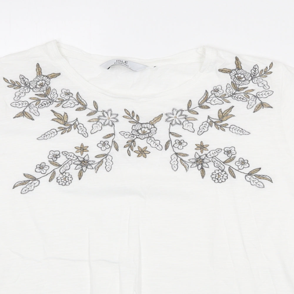 EWM Womens White Floral 100% Cotton Basic T-Shirt Size M Scoop Neck