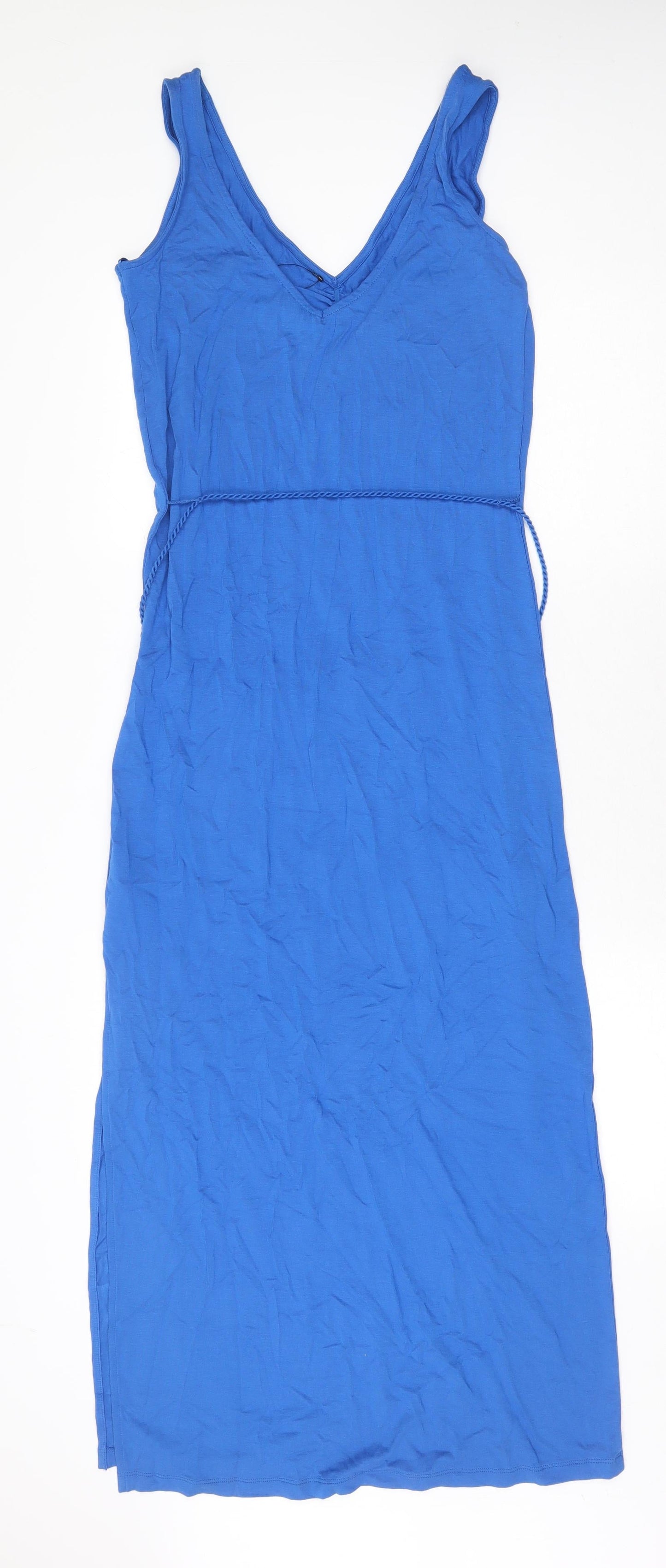 Marks and Spencer Womens Blue Viscose Tank Dress Size 8 V-Neck Tie