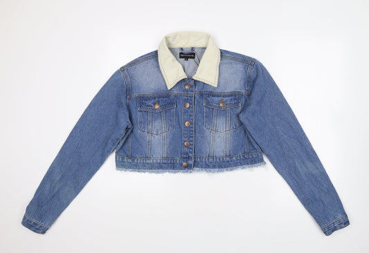 PRETTYLITTLETHING Womens Blue Jacket Size 8 Button