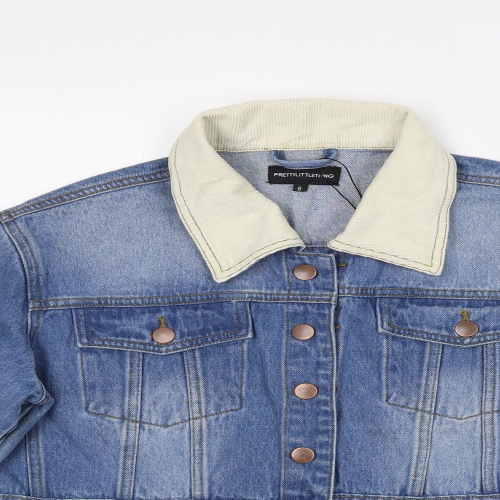 PRETTYLITTLETHING Womens Blue Jacket Size 8 Button