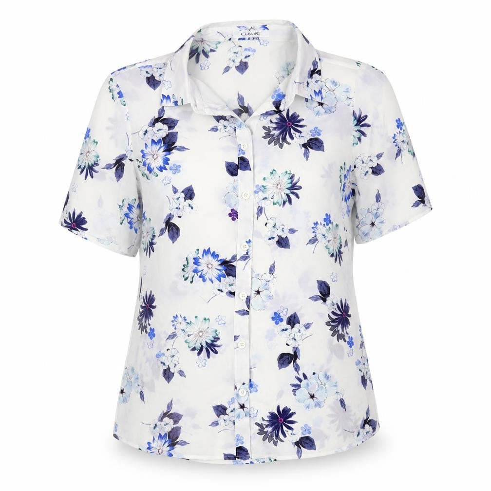 Marks and Spencer Womens White Floral Polyester Basic Button-Up Size S Collared