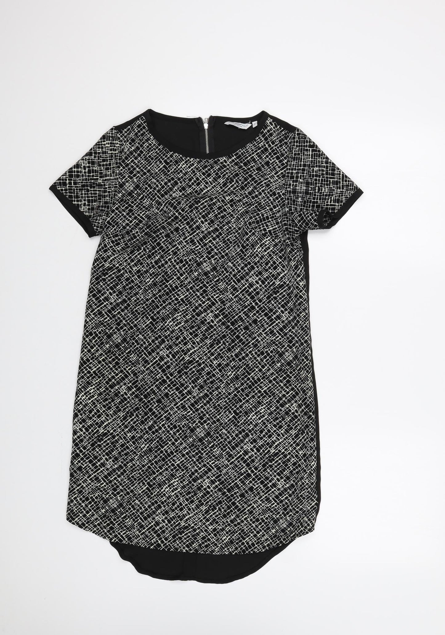 New Look Womens Black Geometric Polyester A-Line Size 6 Round Neck Zip