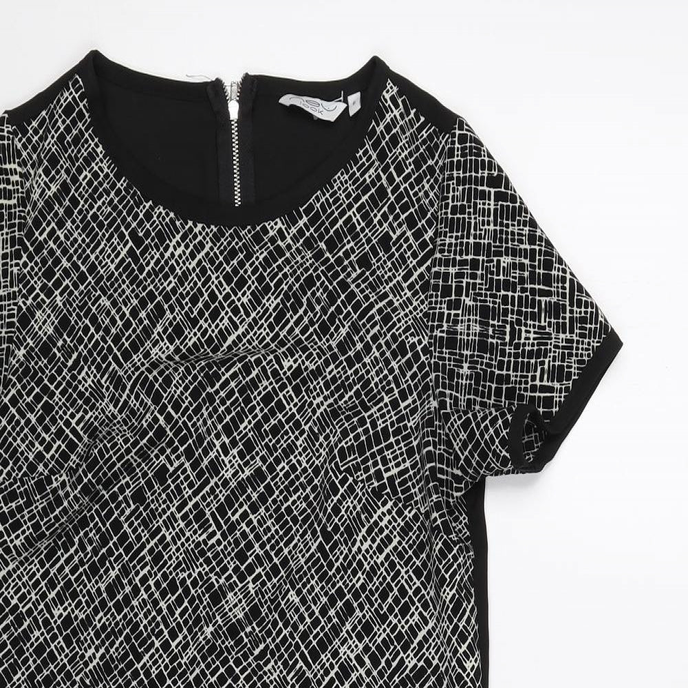 New Look Womens Black Geometric Polyester A-Line Size 6 Round Neck Zip
