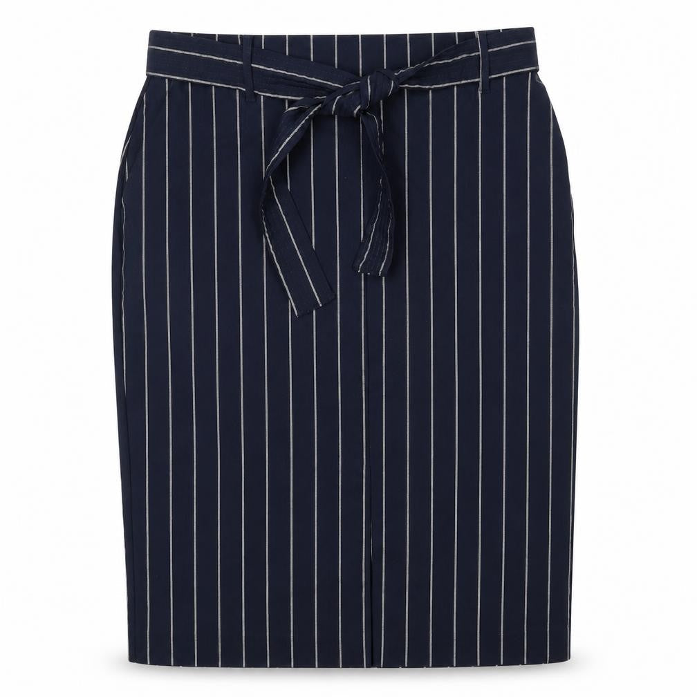 Jules and Leopold Studios Womens Blue Striped Rayon Straight & Pencil Skirt Size L Tie