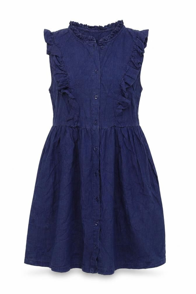 Monsoon Womens Blue Herringbone 100% Cotton Fit & Flare Size 8 V-Neck Button