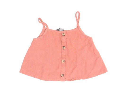 Primark Girls Pink Viscose Basic Blouse Size 7-8 Years Square Neck Pullover