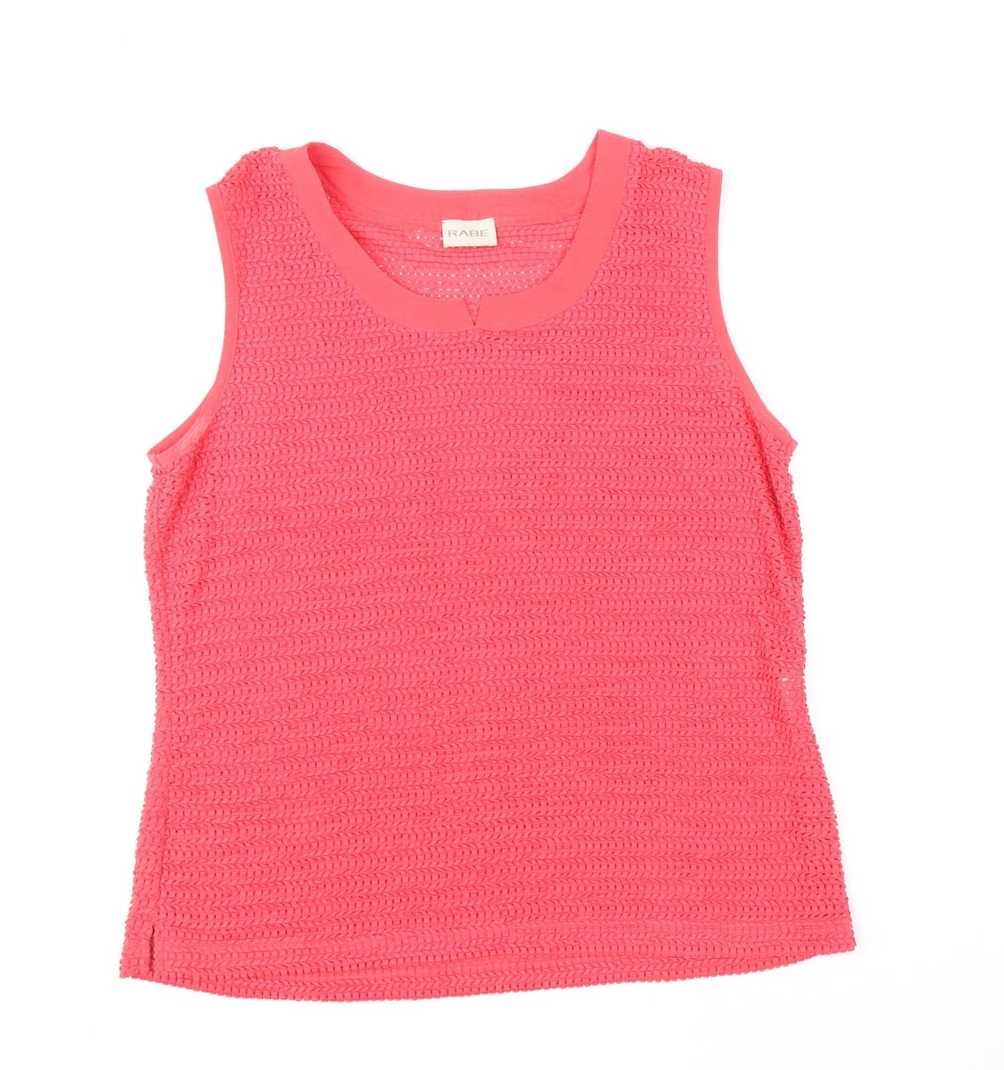 Rabe Womens Red Geometric Acetate Basic Tank Size 14 Round Neck