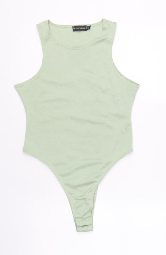 PRETTYLITTLETHING Womens Green Polyester Bodysuit One-Piece Size 12 Snap