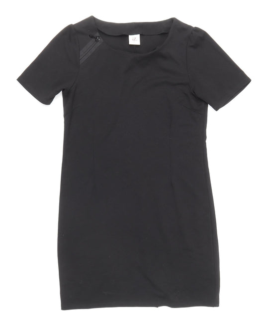 iZ Womens Black Polyester Pencil Dress Size M Round Neck Zip