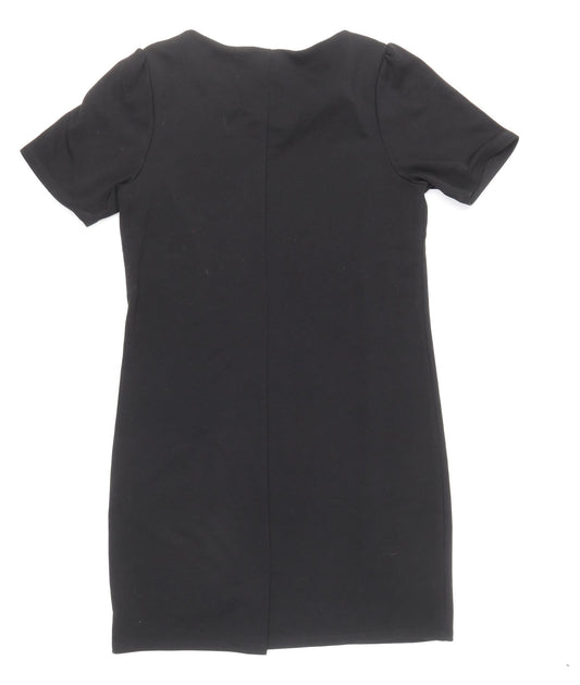 iZ Womens Black Polyester Pencil Dress Size M Round Neck Zip