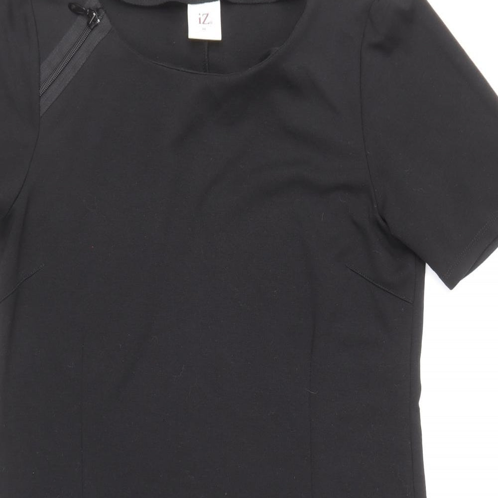 iZ Womens Black Polyester Pencil Dress Size M Round Neck Zip