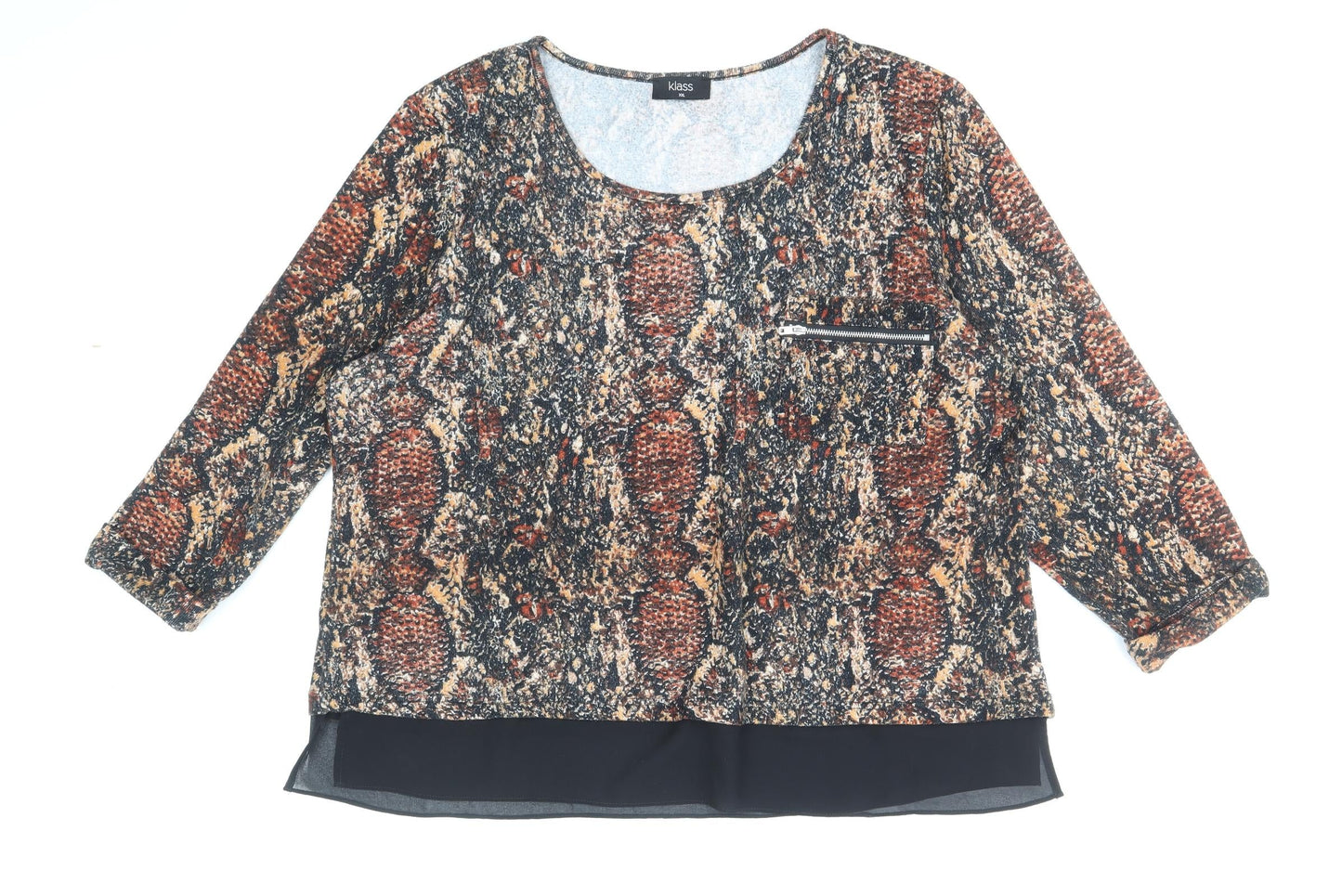 Klass Womens Brown Scoop Neck Animal Print Polyester Pullover Jumper Size 2XL