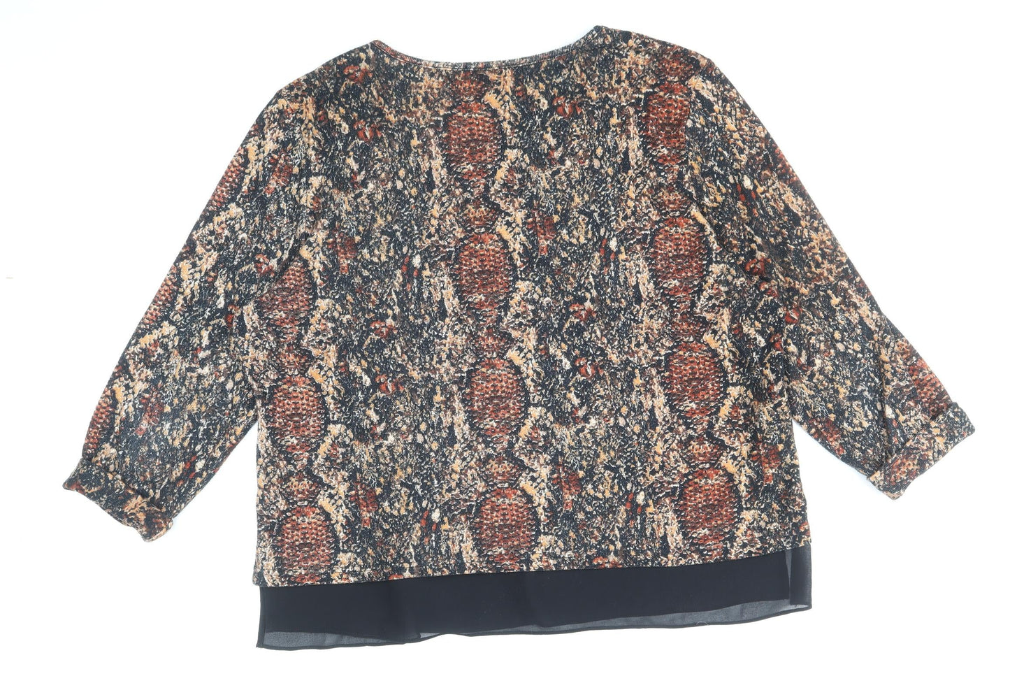 Klass Womens Brown Scoop Neck Animal Print Polyester Pullover Jumper Size 2XL