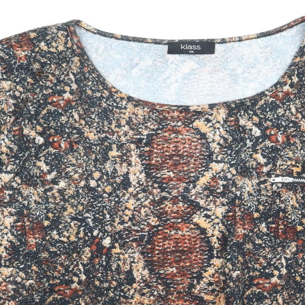 Klass Womens Brown Scoop Neck Animal Print Polyester Pullover Jumper Size 2XL