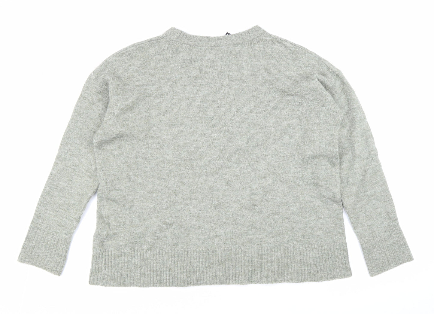 Divided Womens Grey Boat Neck Acrylic Pullover Jumper Size M