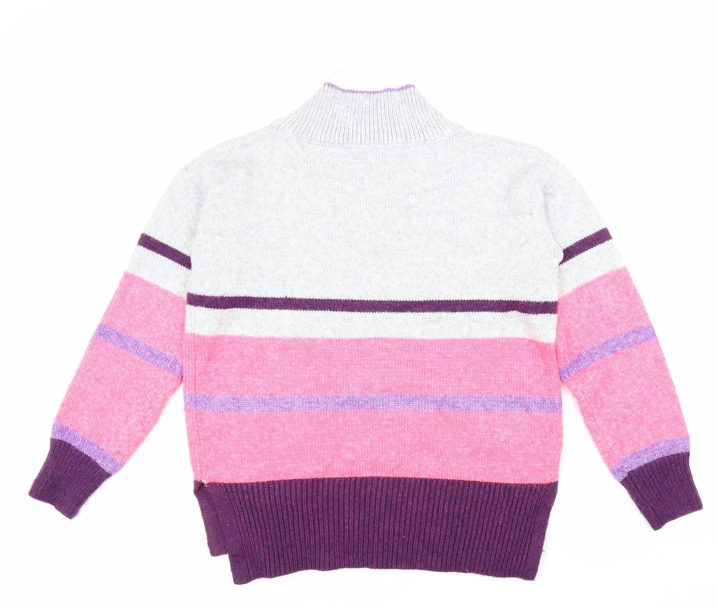 NEXT Womens Grey V-Neck Striped Polyester Pullover Jumper Size S