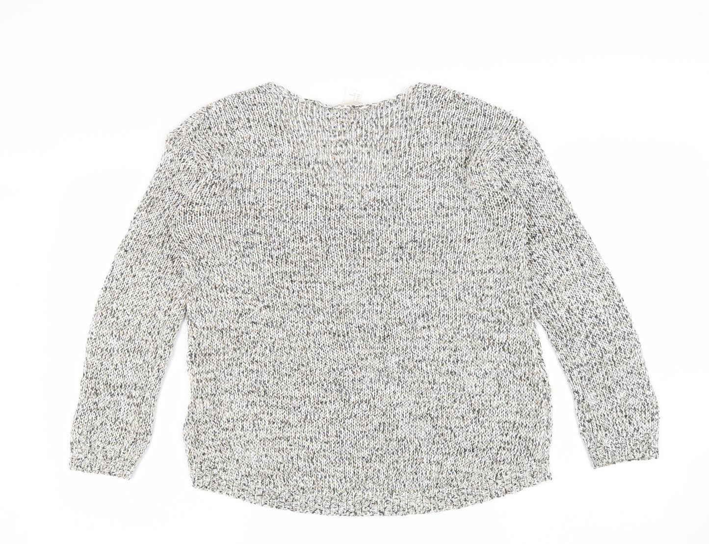 H&M Womens Beige V-Neck Cotton Pullover Jumper Size S