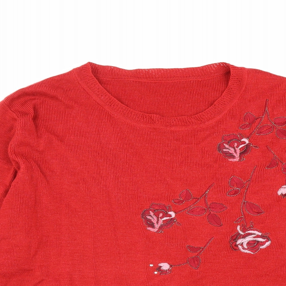 Preworn Womens Red Round Neck Acrylic Pullover Jumper Size M