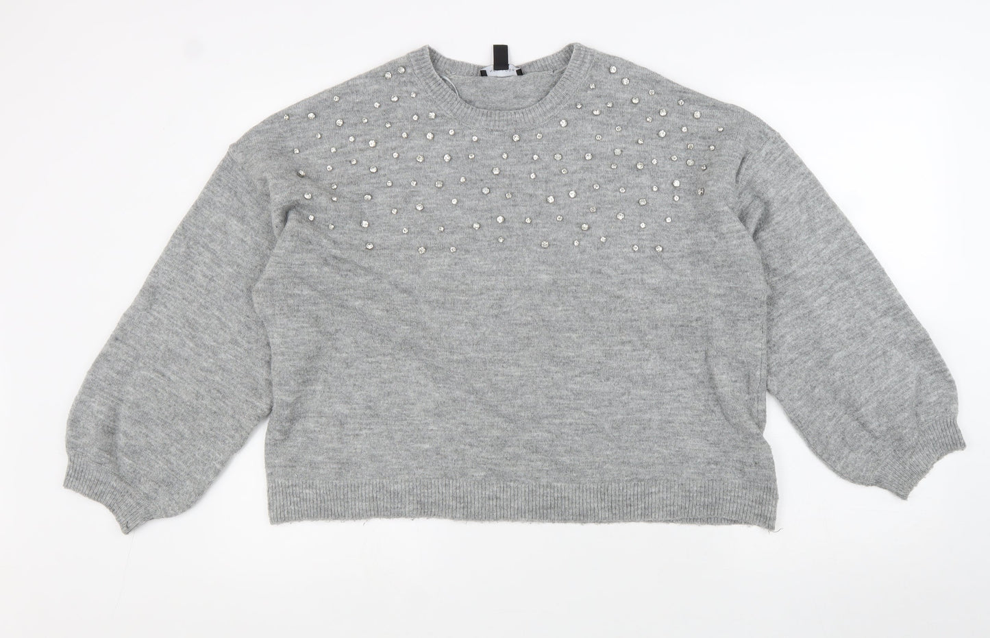 New Look Womens Grey Round Neck Acrylic Pullover Jumper Size L