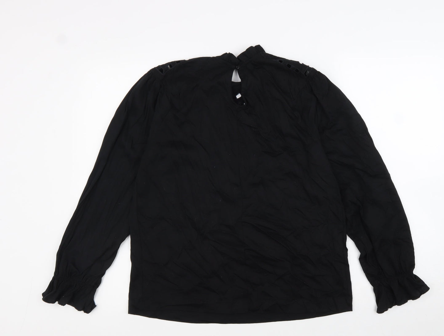Warehouse Womens Black 100% Cotton Basic Blouse Size 8 Round Neck