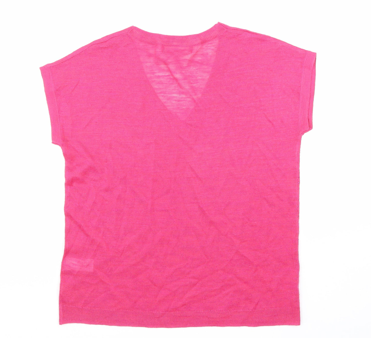NEXT Womens Pink Acrylic Basic T-Shirt Size 8 V-Neck