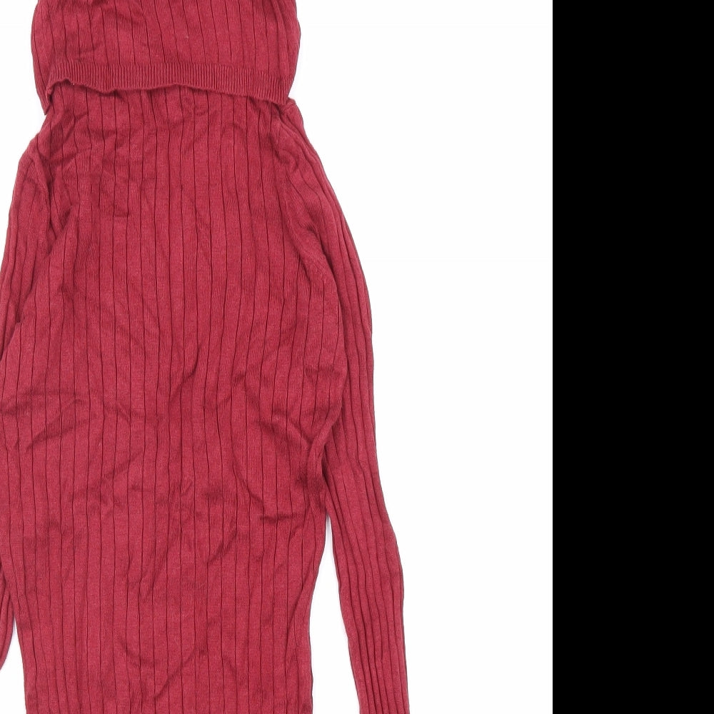 River Island Womens Red Viscose Basic T-Shirt Size 6 Roll Neck