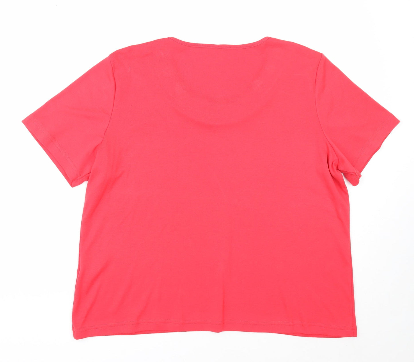 BM Womens Red Polyester Basic T-Shirt Size L Round Neck