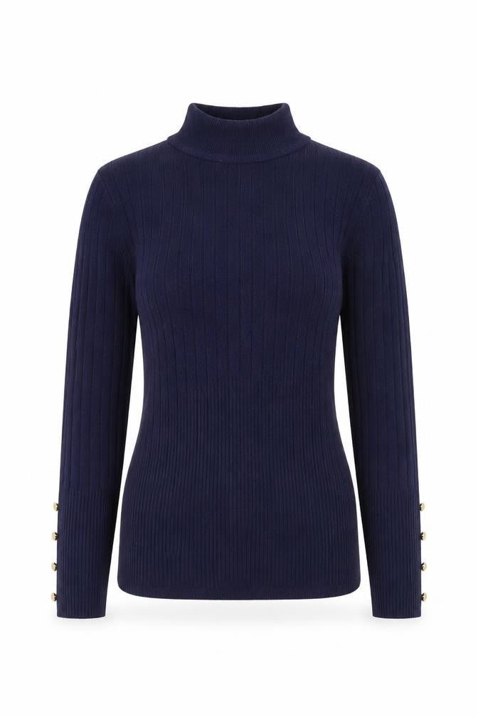 Marks and Spencer Womens Blue High Neck Viscose Pullover Jumper Size 6 - Ribbed
