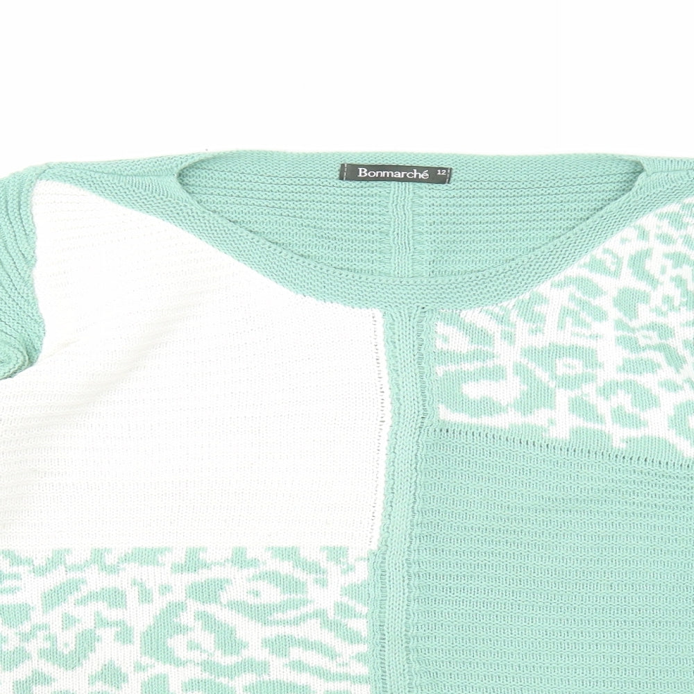 Bonmarché Womens Green Roll Neck Geometric Acrylic Pullover Jumper Size 12