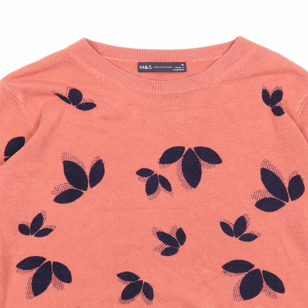 Marks and Spencer Womens Pink Scoop Neck Geometric Acrylic Pullover Jumper Size 10