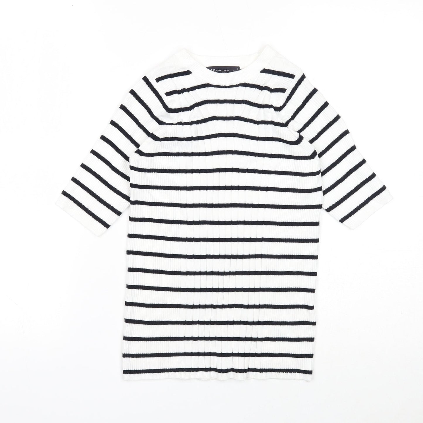 Marks and Spencer Womens White Round Neck Striped Viscose Pullover Jumper Size S