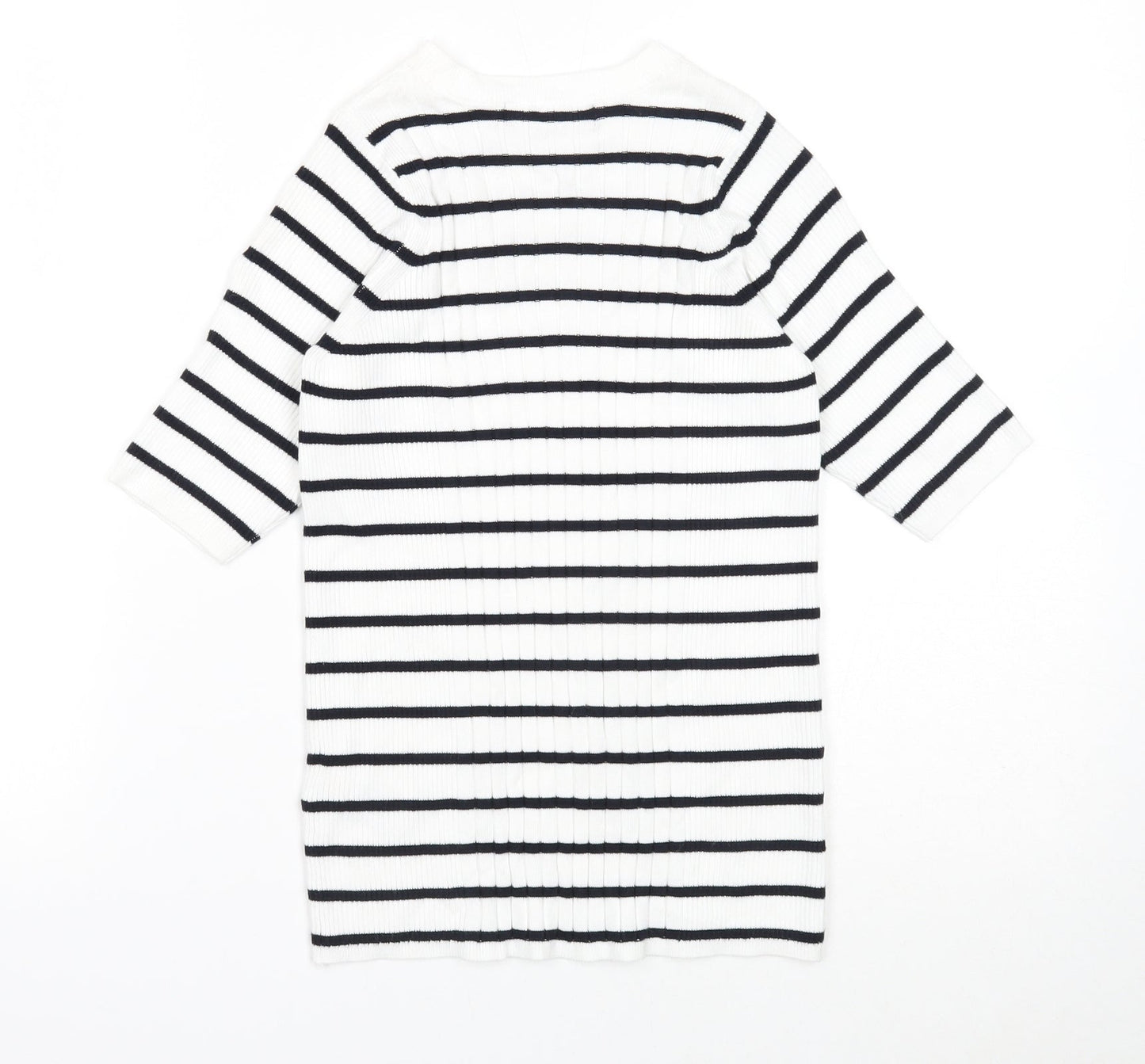 Marks and Spencer Womens White Round Neck Striped Viscose Pullover Jumper Size S
