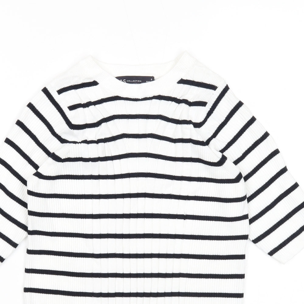 Marks and Spencer Womens White Round Neck Striped Viscose Pullover Jumper Size S