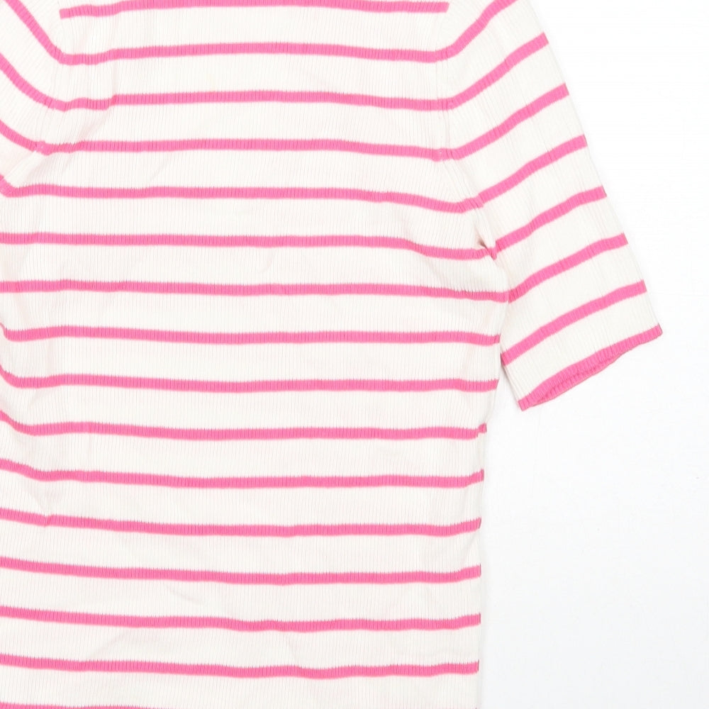 Marks and Spencer Womens White Collared Striped Cotton Pullover Jumper Size S