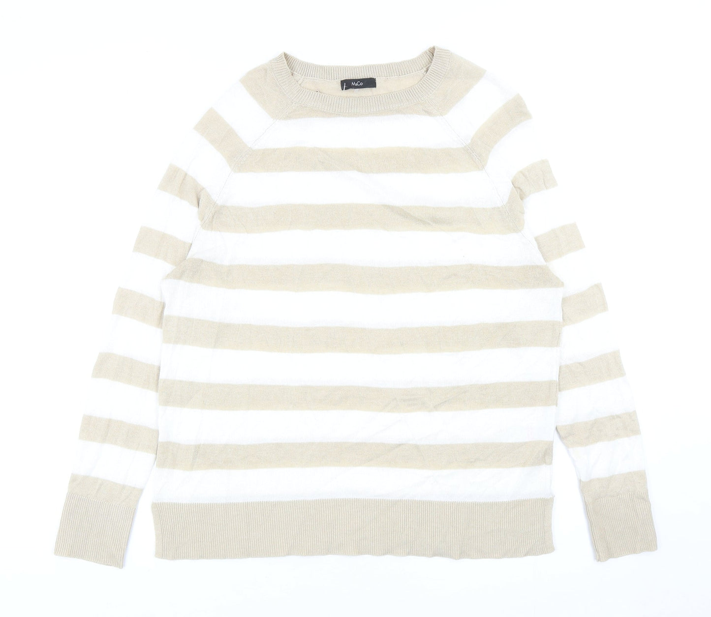 M&Co Womens Beige Roll Neck Striped Viscose Pullover Jumper Size 10