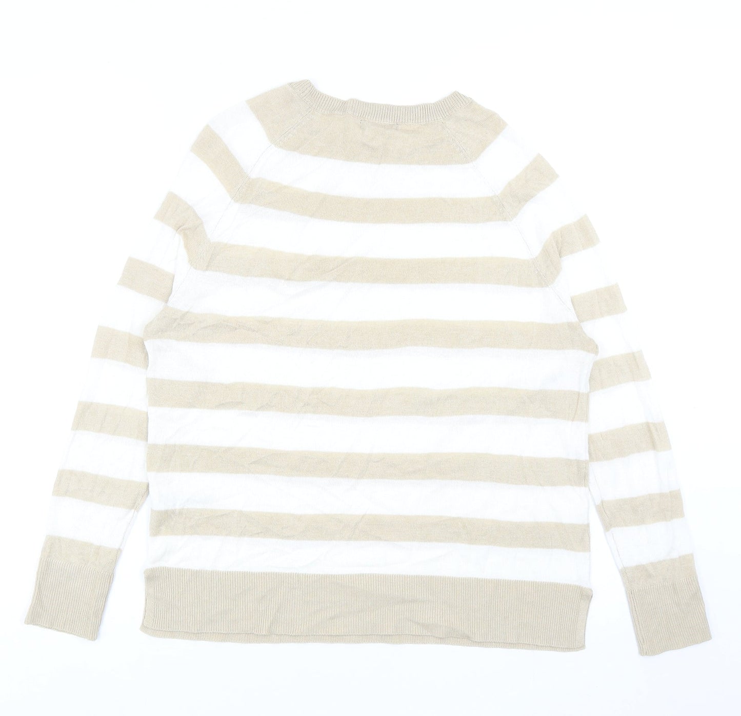 M&Co Womens Beige Roll Neck Striped Viscose Pullover Jumper Size 10