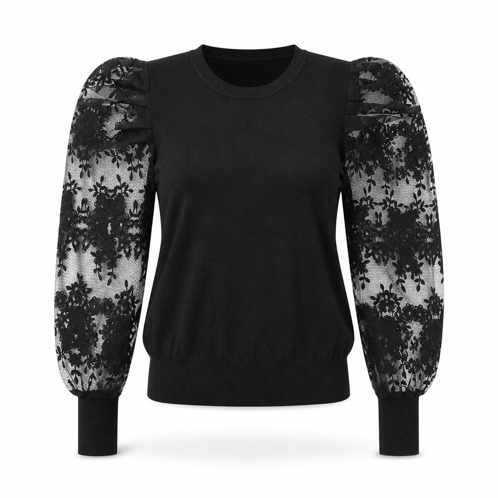 Yu & Me Womens Black Round Neck Floral Viscose Pullover Jumper Size S