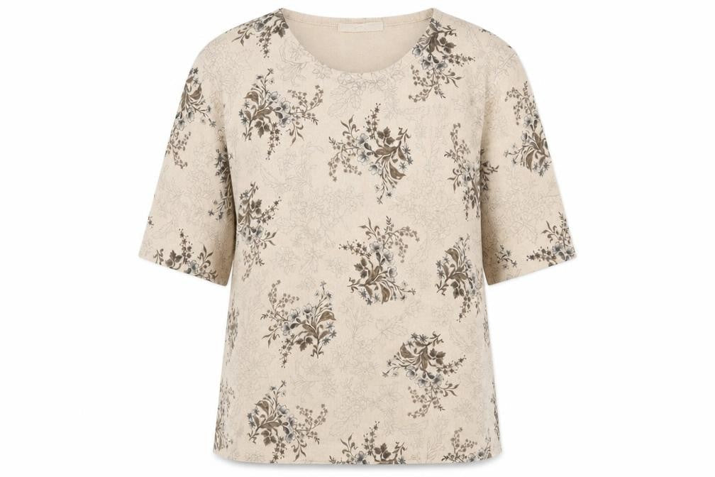 Marks and Spencer Womens Beige Scoop Neck Floral Acrylic Pullover Jumper Size 16