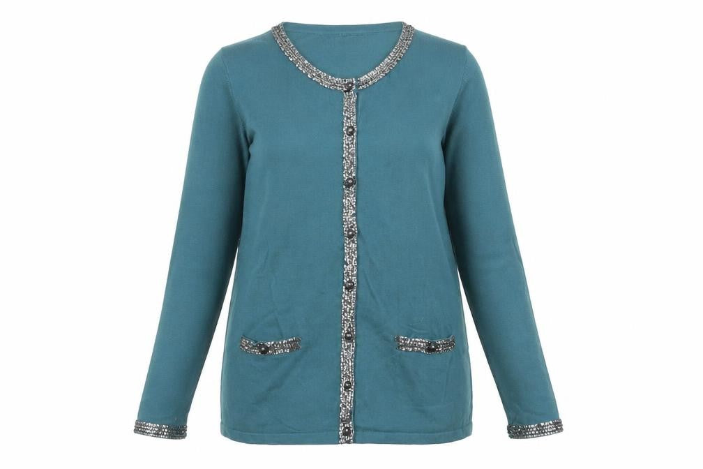 Joanna Hope Womens Blue Scoop Neck Cotton Cardigan Jumper Size 12
