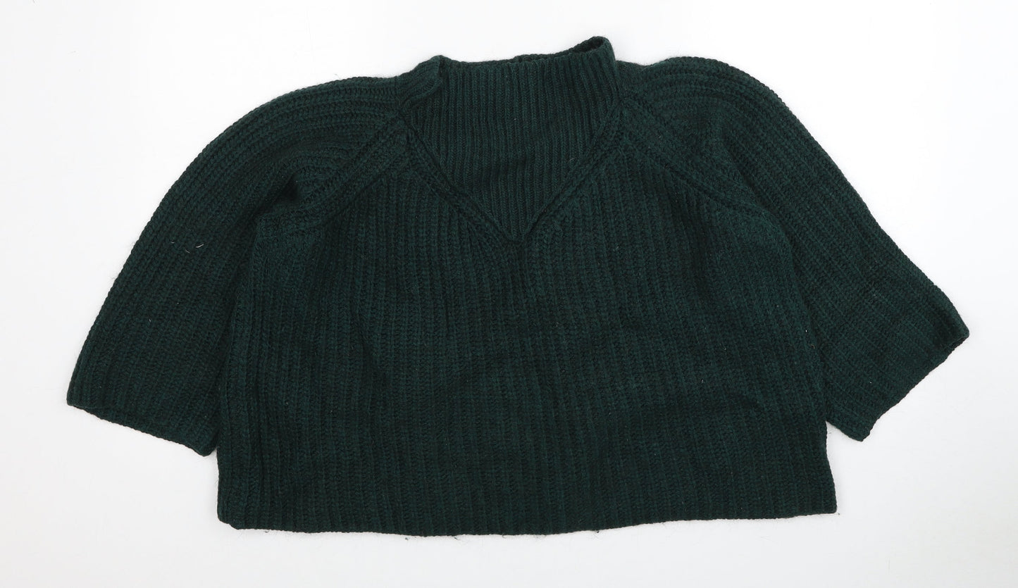 Marks and Spencer Womens Green Mock Neck Acrylic Pullover Jumper Size 14