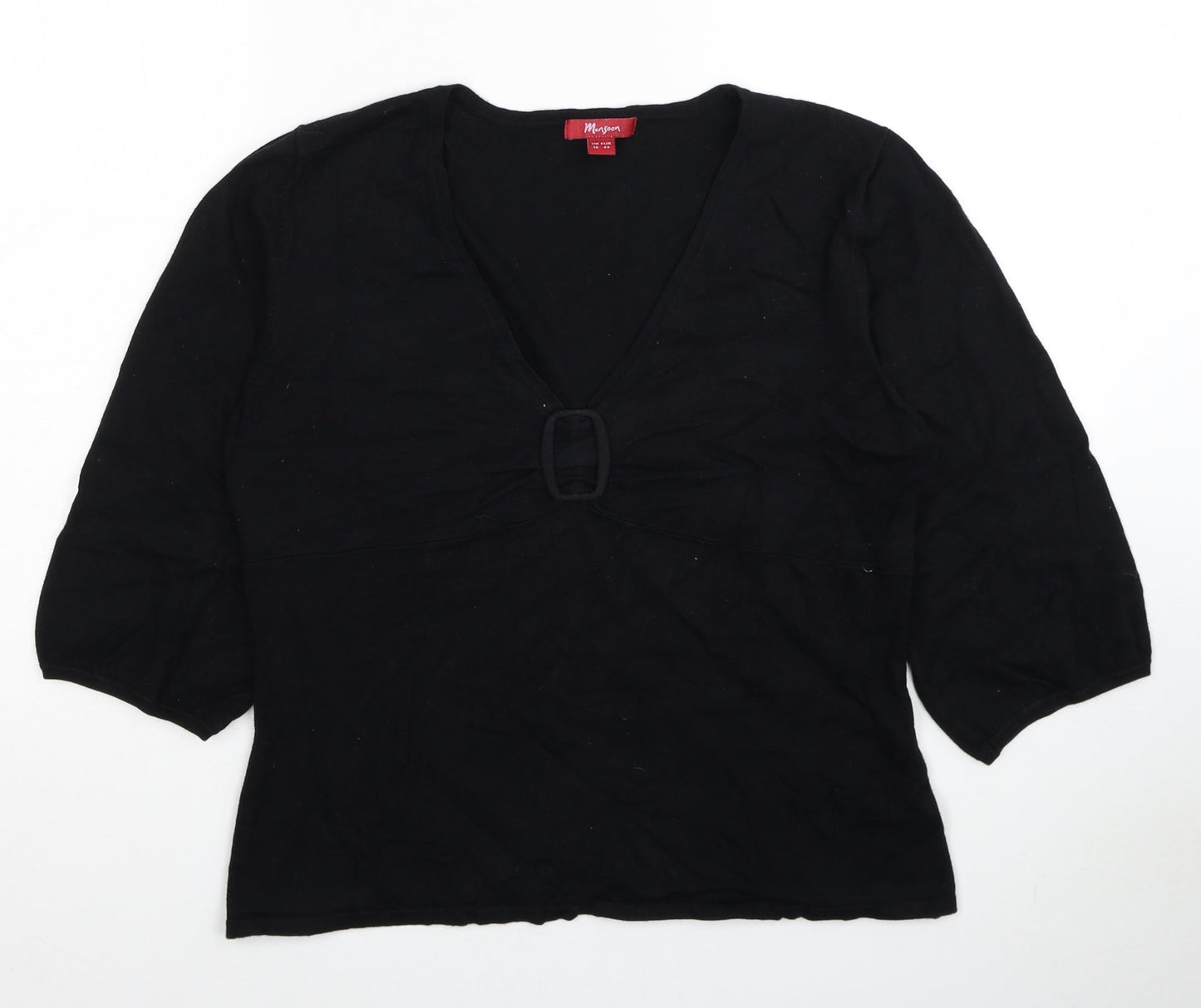 Monsoon Womens Black V-Neck Viscose Pullover Jumper Size 12