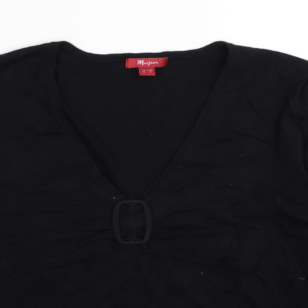 Monsoon Womens Black V-Neck Viscose Pullover Jumper Size 12