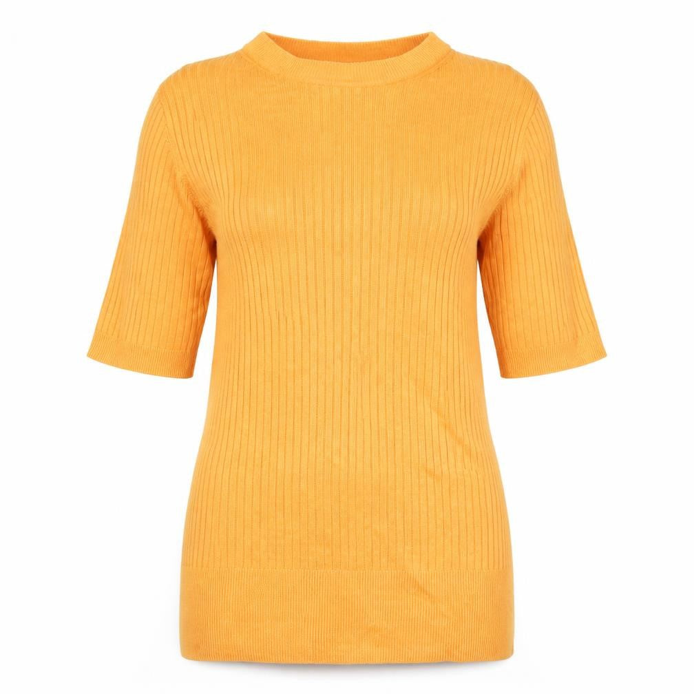 Marks and Spencer Womens Orange Scoop Neck Viscose Pullover Jumper Size 8 - Ribbed