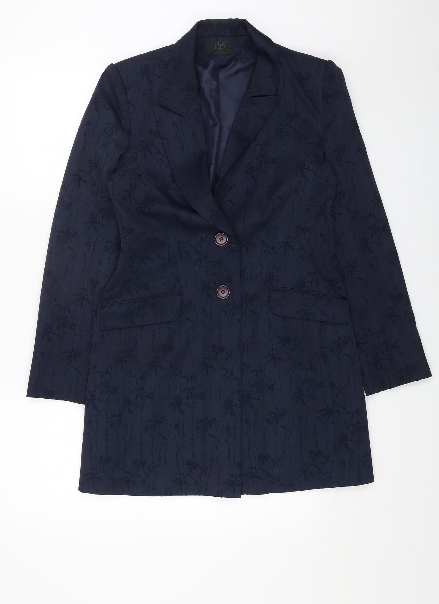 DP Womens Blue Geometric Pea Coat Coat Size 8 Button