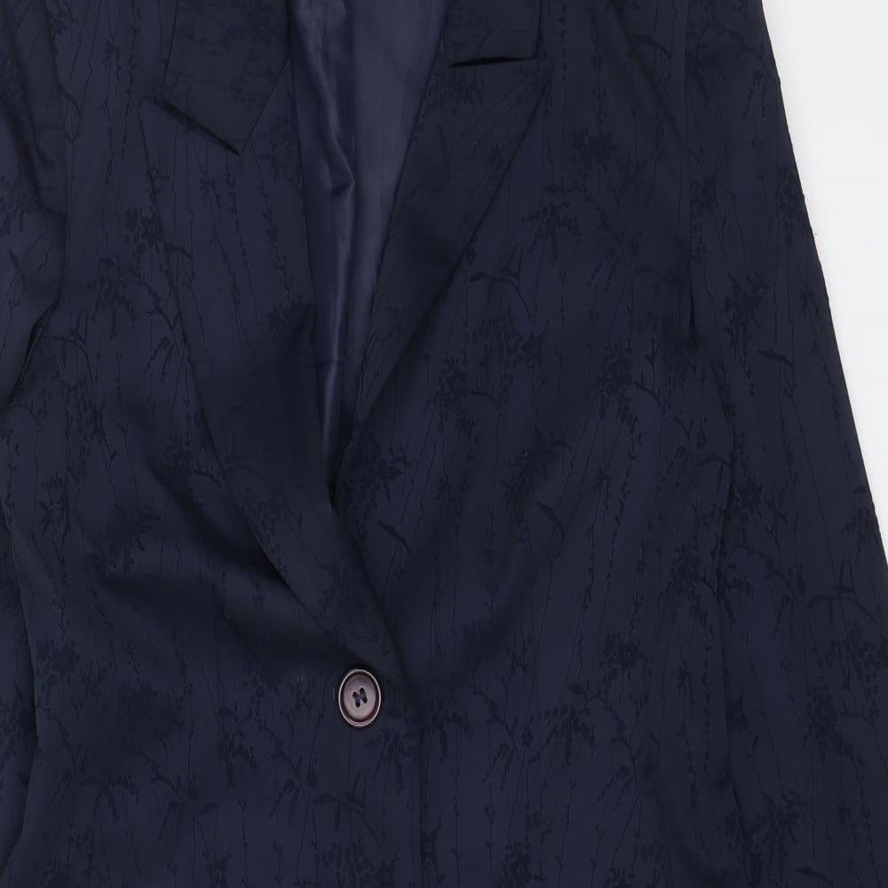 DP Womens Blue Geometric Pea Coat Coat Size 8 Button